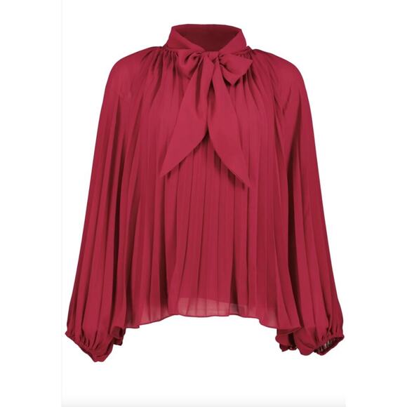 Bishop & Young Isabella Pleated Tie neck Blouse NWT Sz Small in Crush pink - Picture 1 of 9